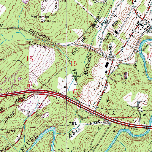 Topographic Map of McCombs Branch, AL