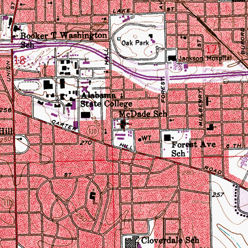 Topographic Map of Montgomery Area Vocational Center, AL