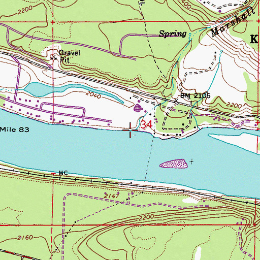 Topographic Map of Marshall Creek, WA