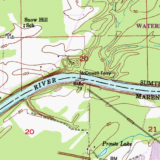 Topographic Map of McDowell Ferry (historical), AL