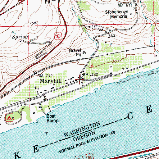 Topographic Map of Maryhill, WA