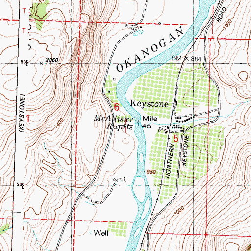 Topographic Map of McAllister Rapids, WA