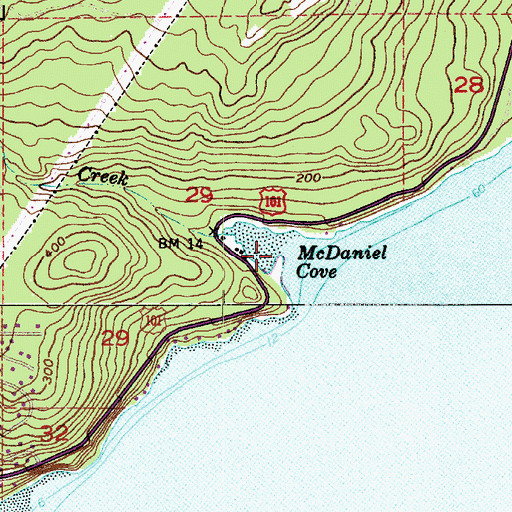 Topographic Map of McDaniel Cove, WA