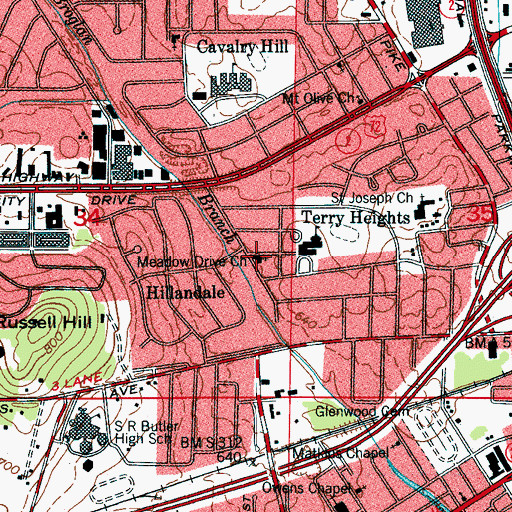 Topographic Map of Meadow Drive Baptist Church, AL