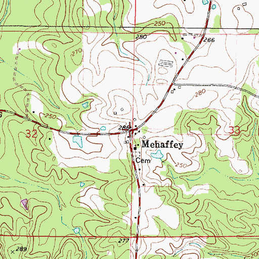 Topographic Map of Mehaffey, AL