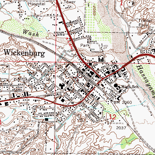 Topographic Map of Wickenburg Railroad Station, AZ