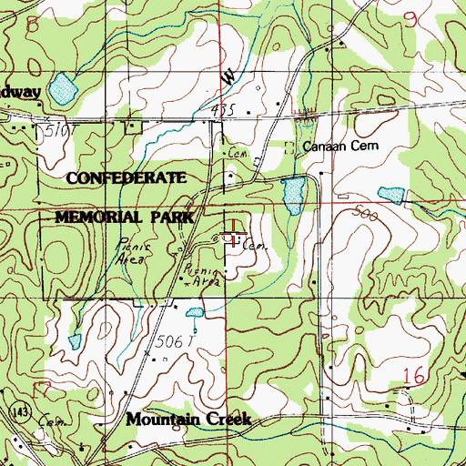 Topographic Map of Memorial Cemetery, AL