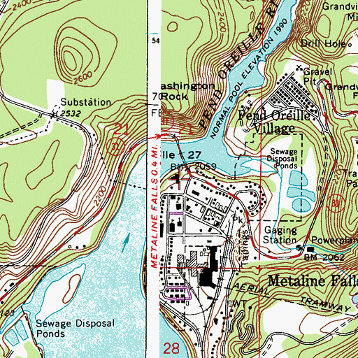 Topographic Map of Metaline Falls, WA