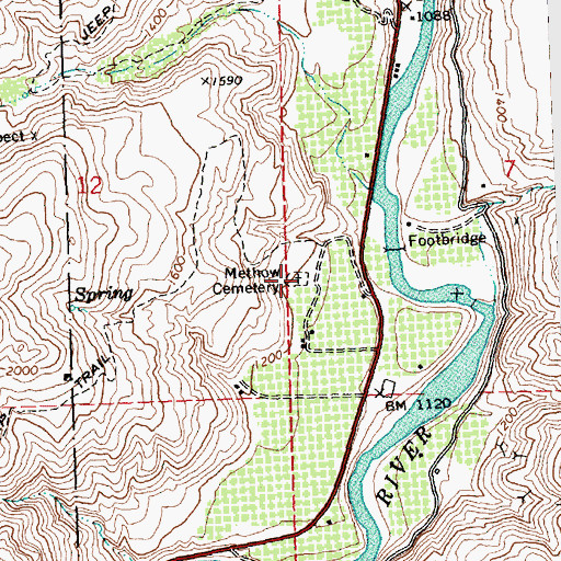 Topographic Map of Methow Cemetery, WA