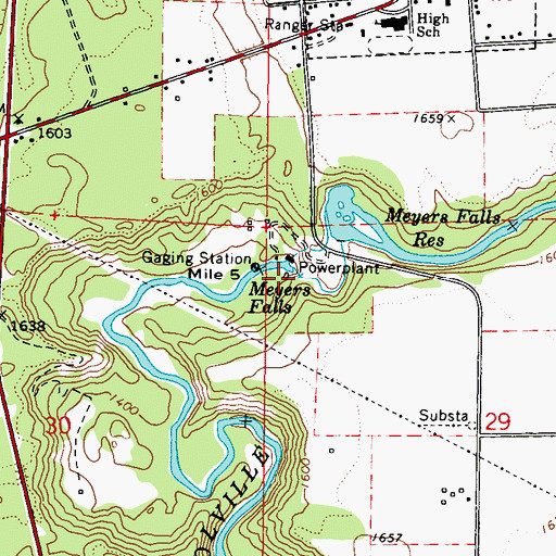 Topographic Map of Meyers Falls, WA