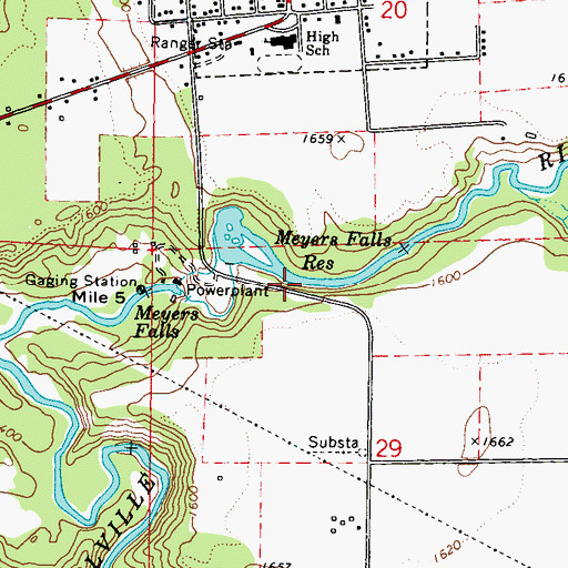 Topographic Map of Meyers Falls Reservoir, WA