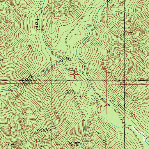 Topographic Map of Middle Fork Big Creek, WA