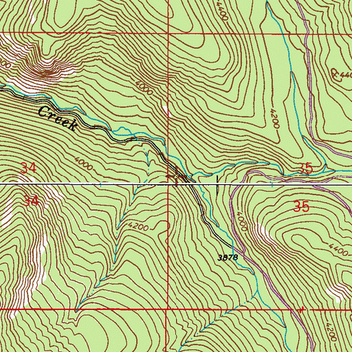 Topographic Map of Middle Fork Harvey Creek, WA