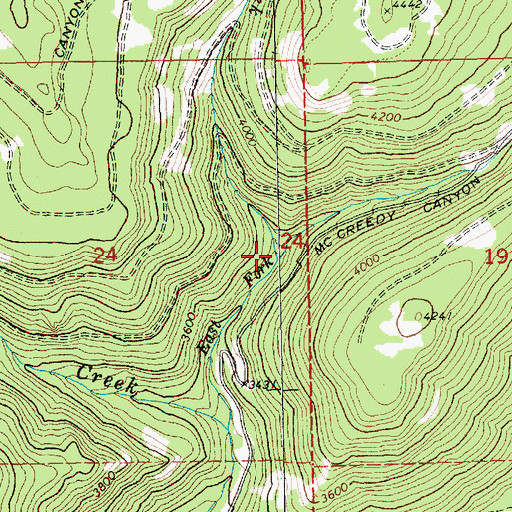 Topographic Map of Middle Fork McCreedy Creek, WA