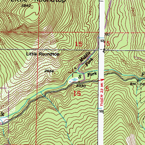 Topographic Map of Middle Fork Mill Creek, WA
