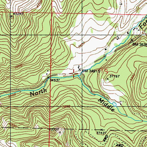 Topographic Map of Middle Fork O'Brien Creek, WA