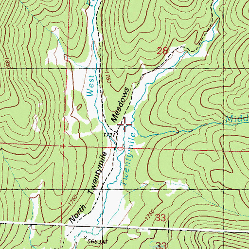 Topographic Map of Middle Fork Twentymile Creek, WA