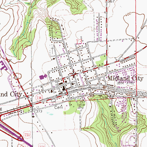 Topographic Map of Midland City, AL