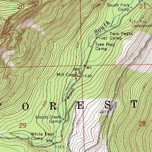 Topographic Map of Mill Camp, WA