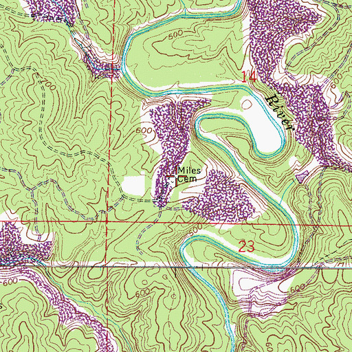 Topographic Map of Miles Cemetery, AL