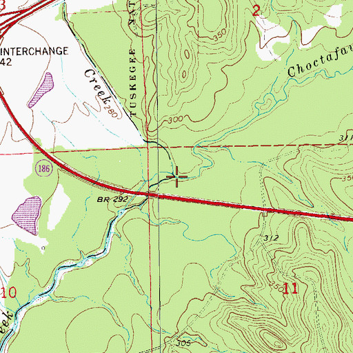 Topographic Map of Miles Creek, AL