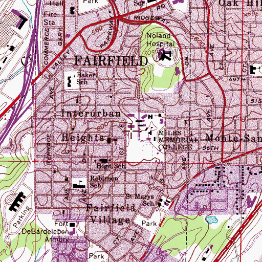 Topographic Map of Miles Memorial College, AL