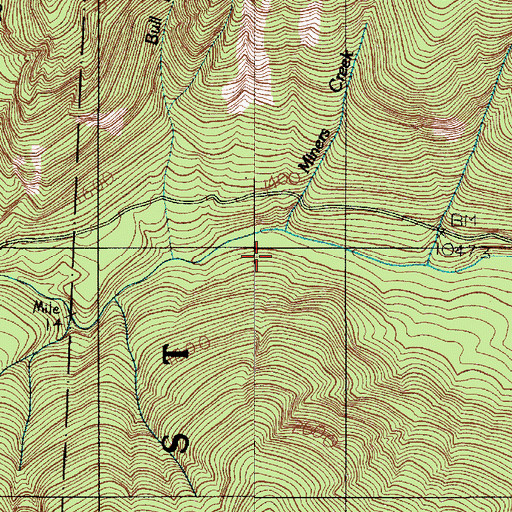 Topographic Map of Miners Creek, WA