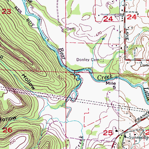 Topographic Map of Mill Creek, AL