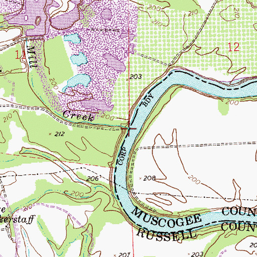 Topographic Map of Mill Creek, AL