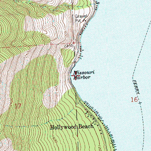 Topographic Map of Missouri Harbor, WA