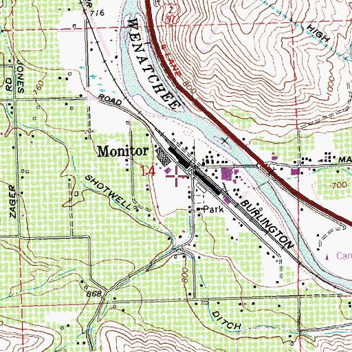 Topographic Map of Monitor, WA