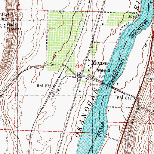 Topographic Map of Monse, WA