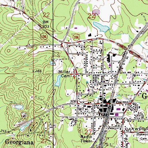 Topographic Map of Miller Cemetery, AL