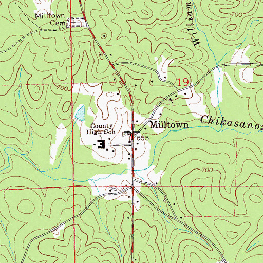 Topographic Map of Milltown, AL