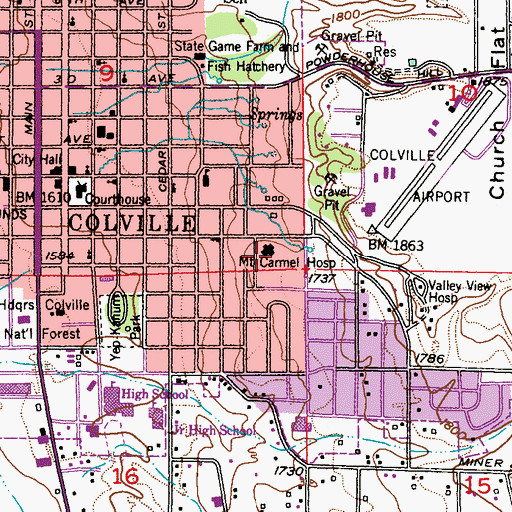Topographic Map of Mount Carmel Hospital, WA