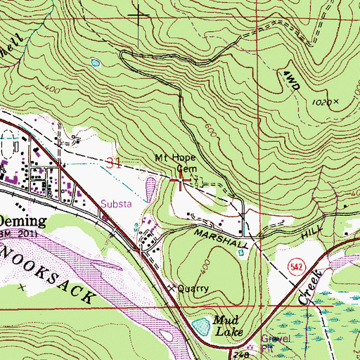 Topographic Map of Mount Hope Cemetery, WA