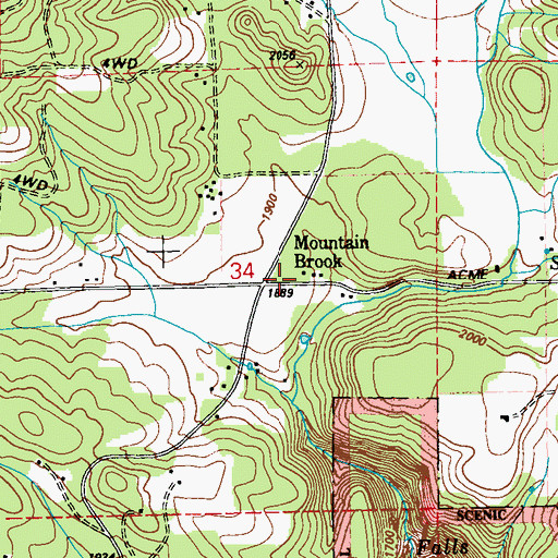 Topographic Map of Mountain Brook School, WA