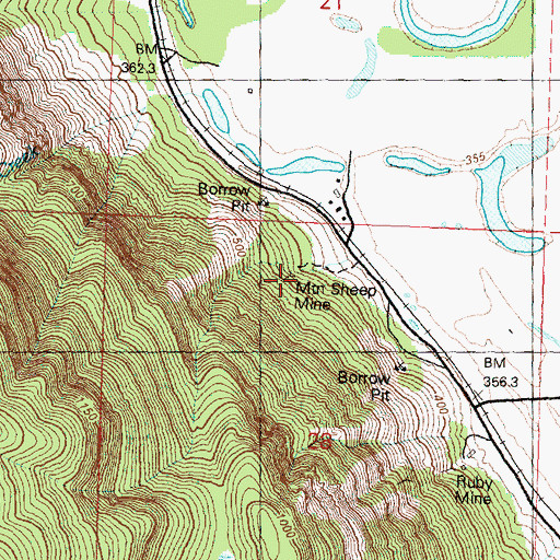 Topographic Map of Mountain Sheep Mine, WA