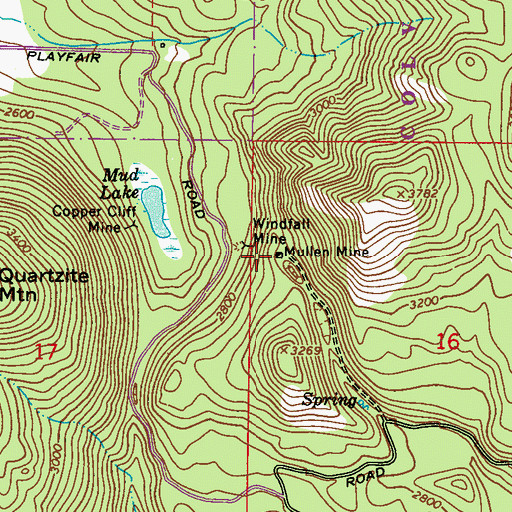 Topographic Map of Mullen Mine, WA