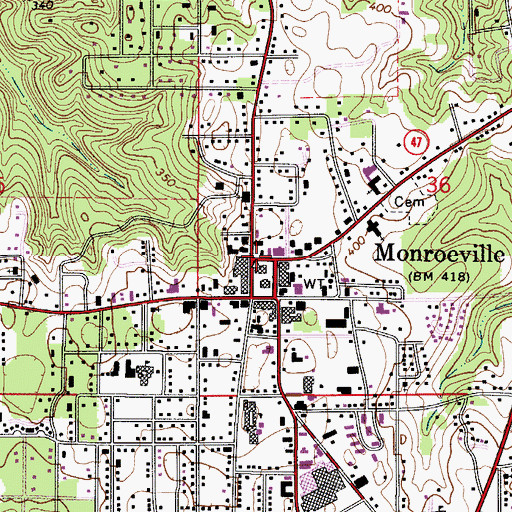 Topographic Map of Monroeville, AL