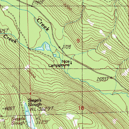 Topographic Map of Nice Campground, WA