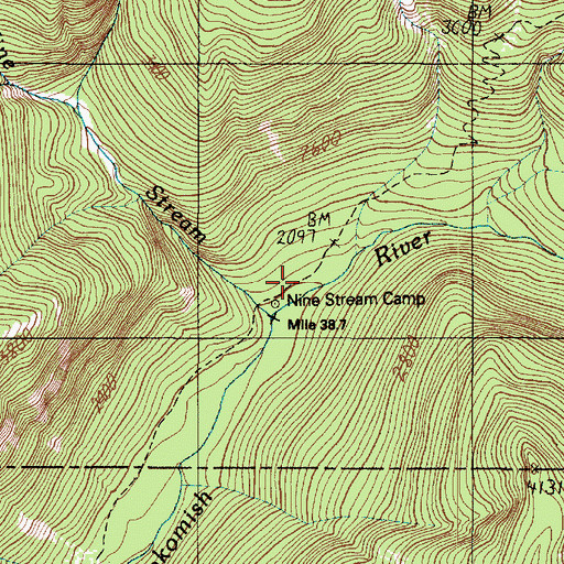 Topographic Map of Nine Stream Camp, WA
