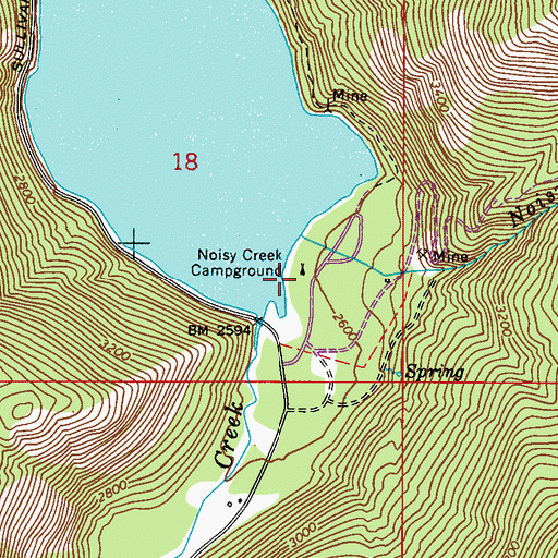 Topographic Map of Noisy Creek Campground, WA