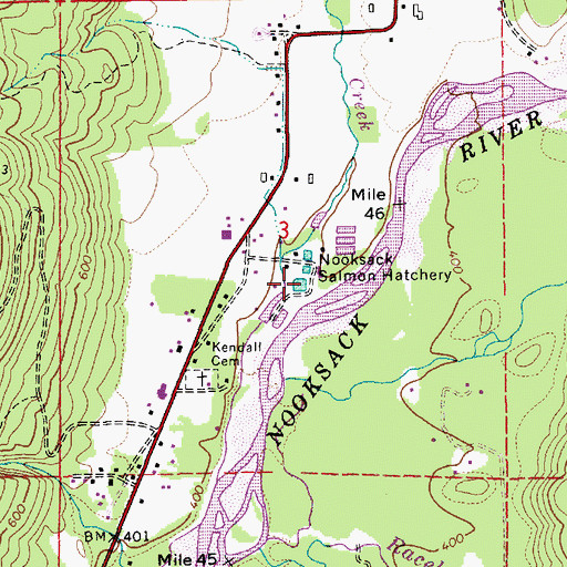 Topographic Map of Nooksack Salmon Hatchery, WA