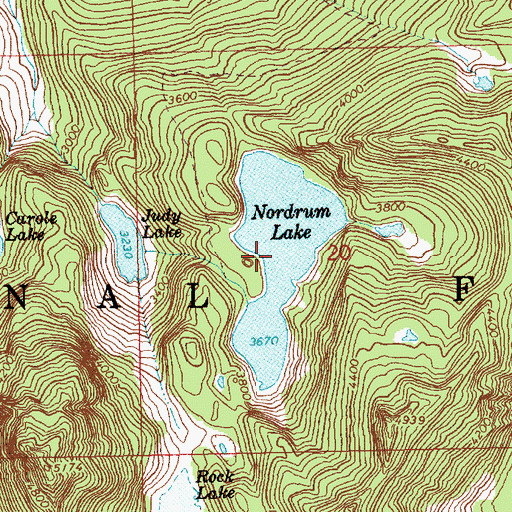 Topographic Map of Nordrum Lake, WA