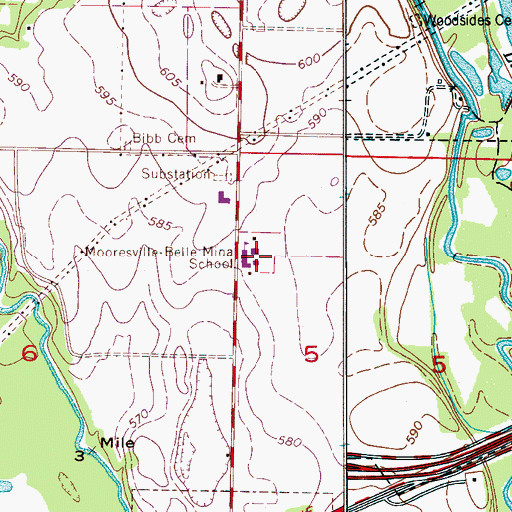 Topographic Map of Mooresville-Belle Mina School, AL