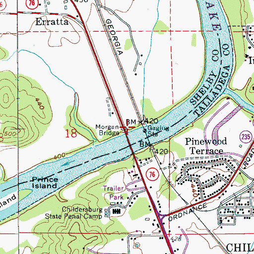 Topographic Map of Morgan Bridge, AL