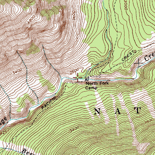 Topographic Map of North Fork Bridge Creek, WA
