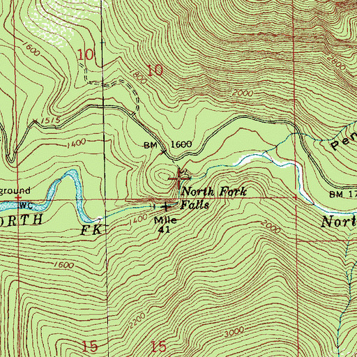 Topographic Map of North Fork Falls, WA
