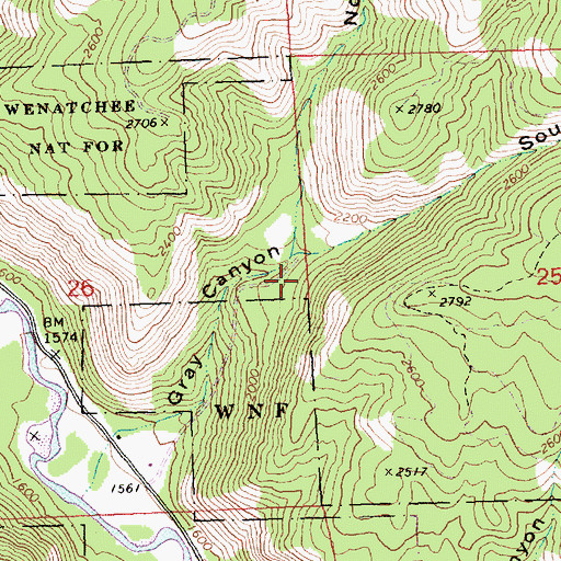 Topographic Map of North Fork Gray Canyon, WA